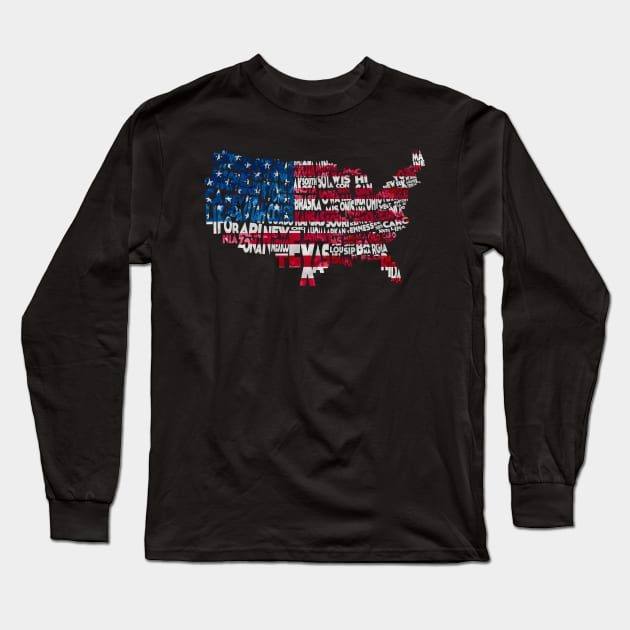 All States Map Flag Long Sleeve T-Shirt by inspirowl